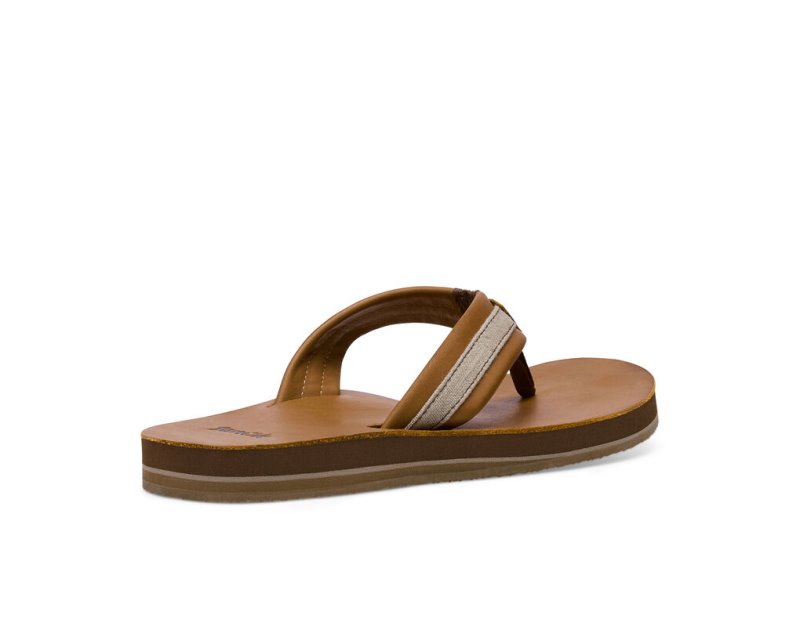 Sanuk Hullsome Leather St Hemp Men's Flip Flops Brown | Canada 295RVD